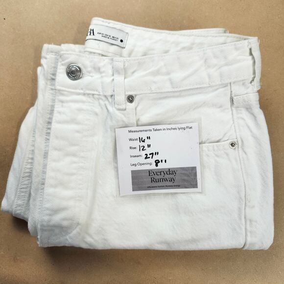 Zara Straight Leg Jeans White High Rise Button Fly 10 - Picture 10 of 10